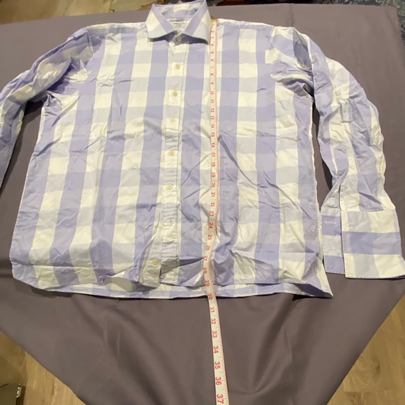 T.M. Lewin French cuff purple / white wide gingham check 17.5 / 38 - Picture 6 of 8